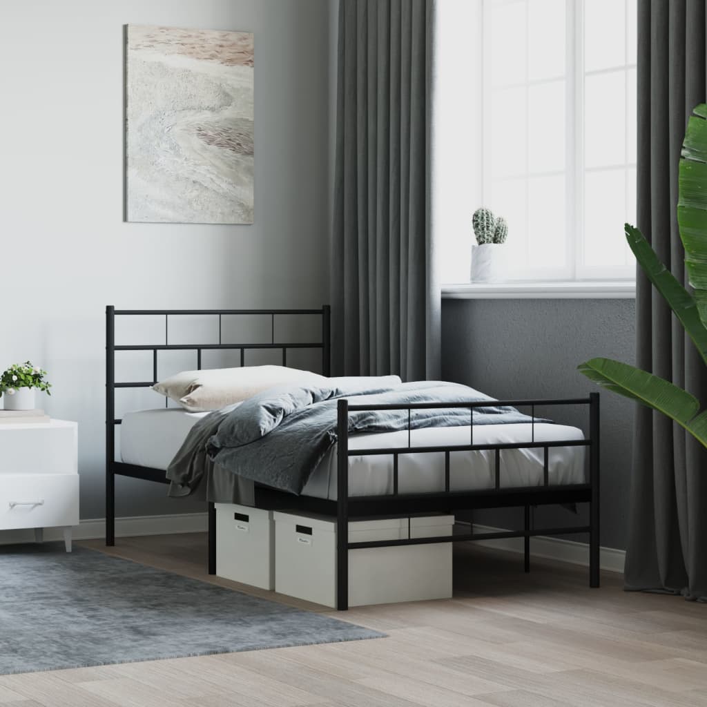 Bedframe met hoofd- en voeteneinde metaal zwart 90x190 cm is nu te koop bij PeponiXL, paradijselijk wonen!