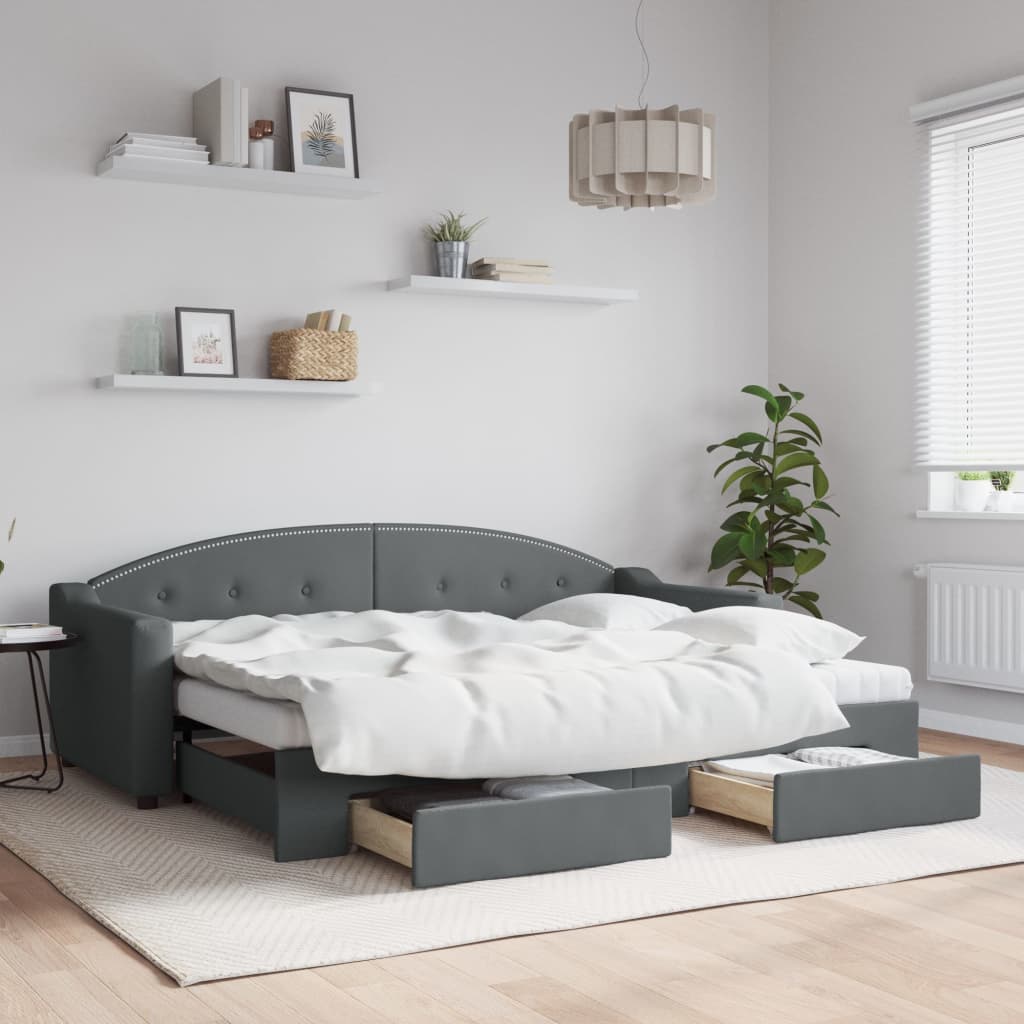 Slaapbank onderschuifbed en lades 80x200 cm stof donkergrijs is nu te koop bij PeponiXL, paradijselijk wonen!