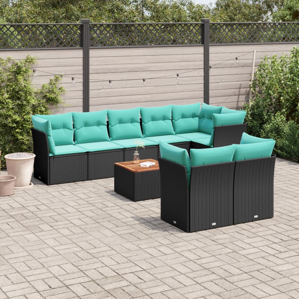9-delige Loungeset met kussens poly rattan zwart is nu te koop bij PeponiXL, paradijselijk wonen!
