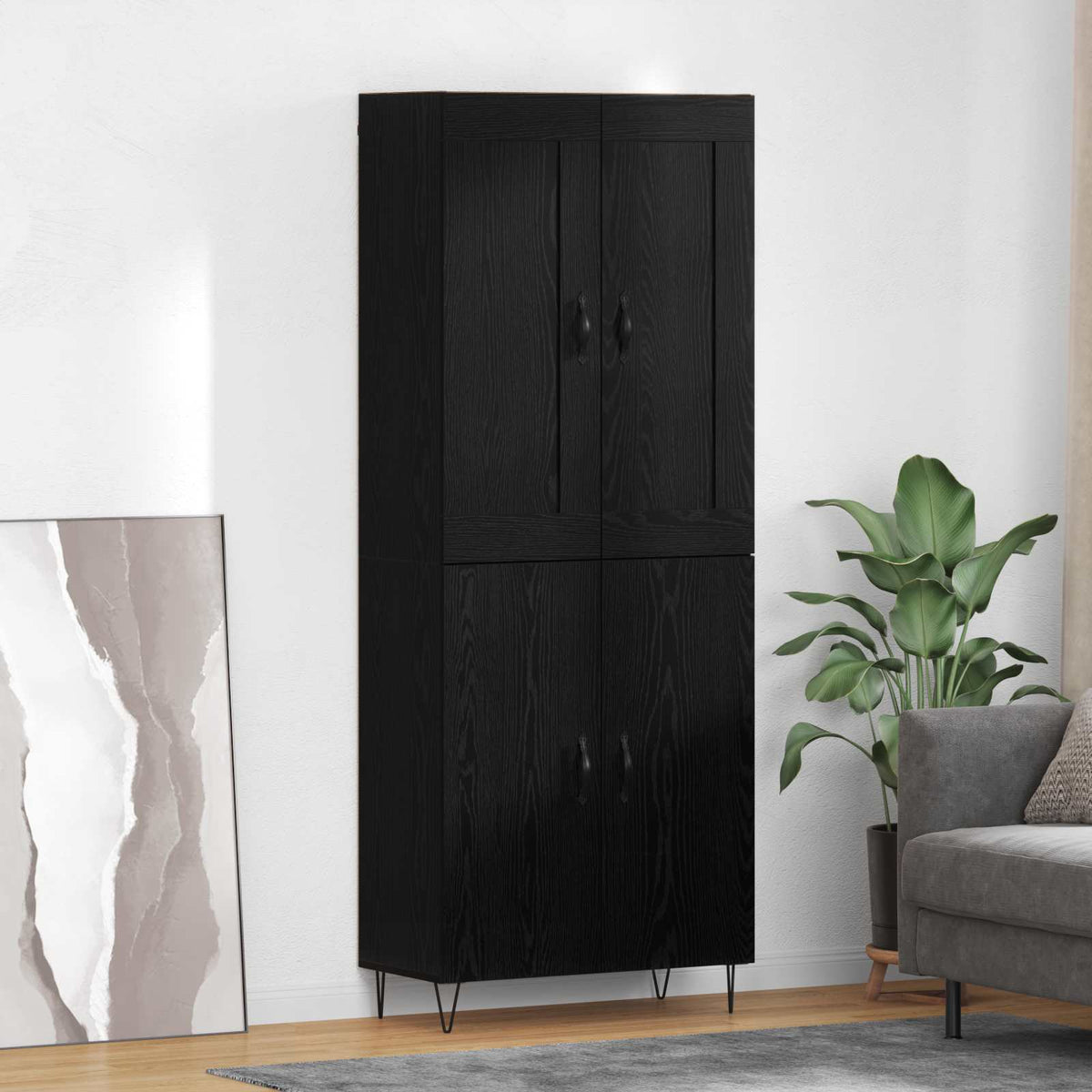 Hoge kast Zwart Eiken 69,5 x 34 x 180 cm Bewerkt hout is nu te koop bij PeponiXL, paradijselijk wonen!