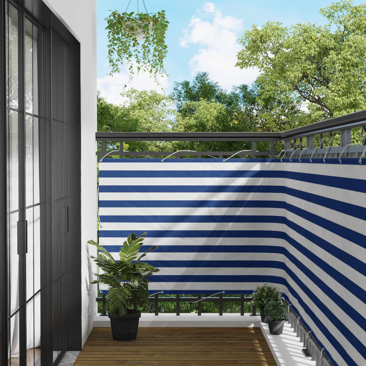 Balkon Scherm Blauw en Wit 110 x 800 cm Oxford Stof is nu te koop bij PeponiXL, paradijselijk wonen!