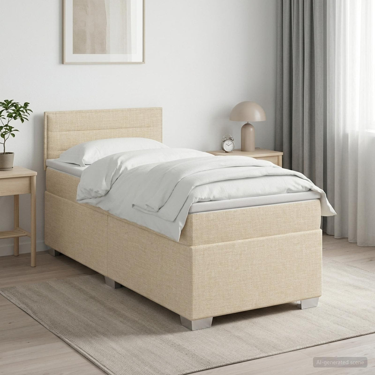 Boxspringbed met matras Crèmekleurig 100 x 200 cm Stof is nu te koop bij PeponiXL, paradijselijk wonen!