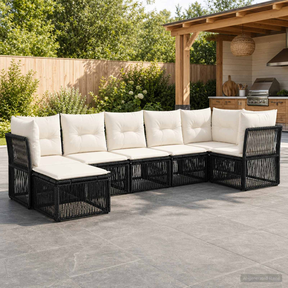 Tuinbankenset 7 pcs Zwart poly rattan is nu te koop bij PeponiXL, paradijselijk wonen!