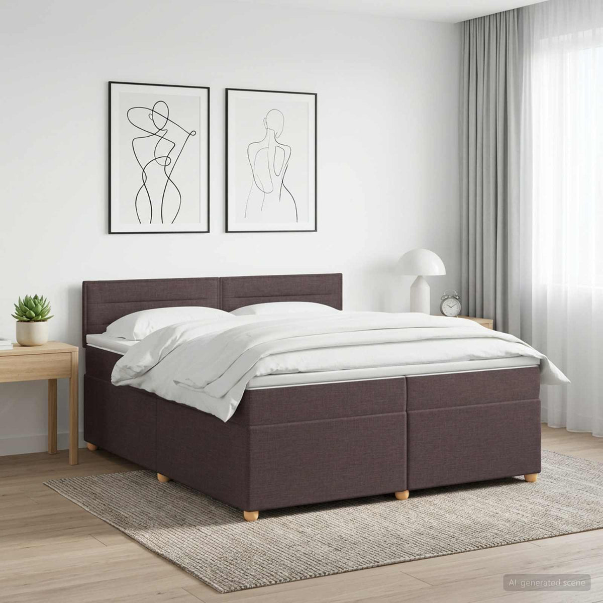 Boxspringbed met matras Donkerbruin 200 x 200 cm Stof is nu te koop bij PeponiXL, paradijselijk wonen!