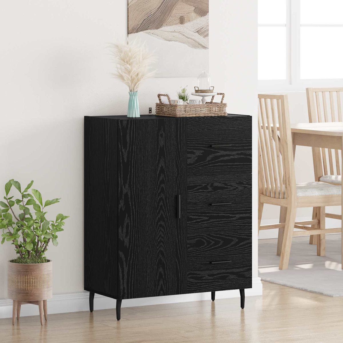 Dressoir Zwart Eiken 69,5 x 34 x 90 cm Gemonteerd hout en ijzer is nu te koop bij PeponiXL, paradijselijk wonen!
