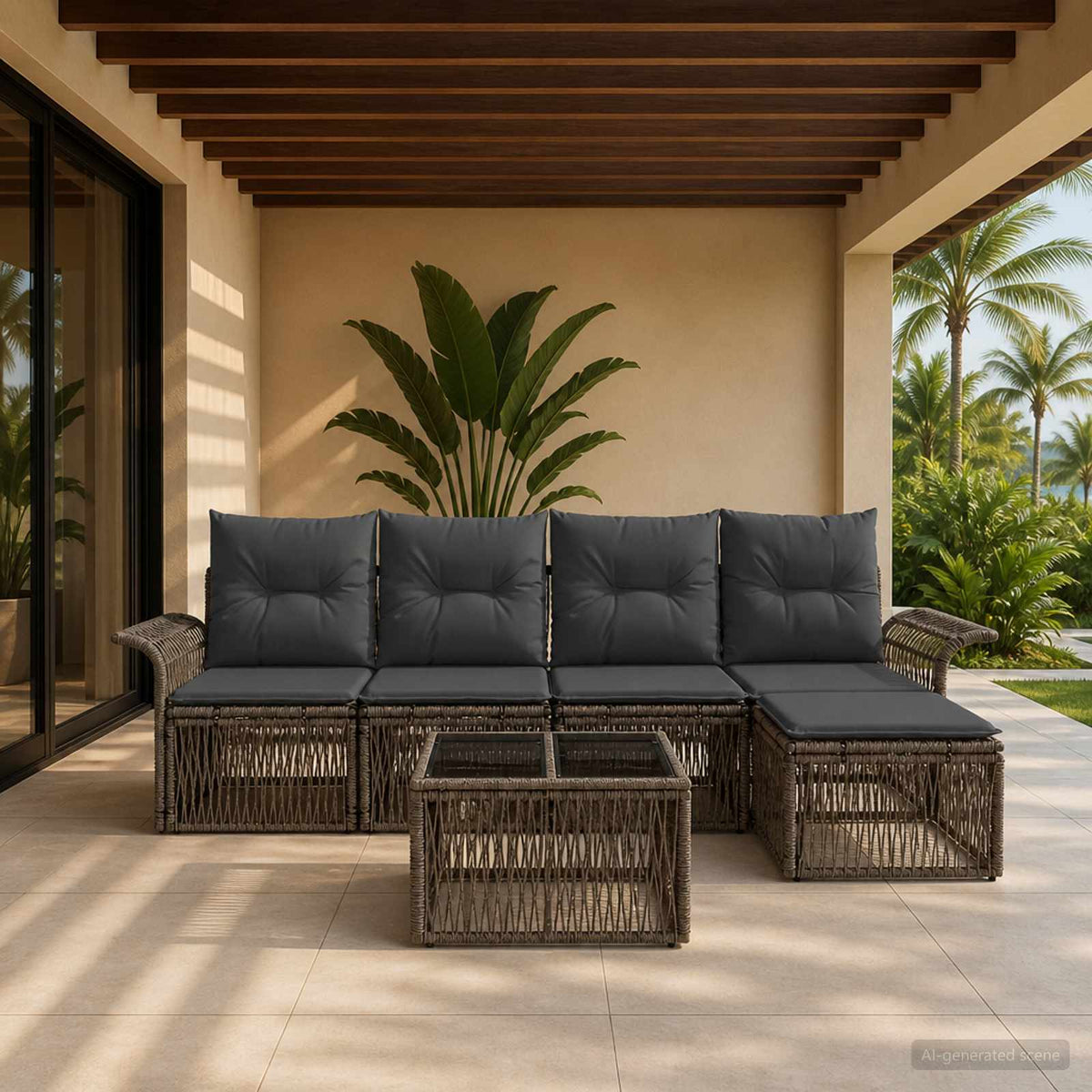 Tuinbankenset 6 pcs Grijs poly rattan is nu te koop bij PeponiXL, paradijselijk wonen!
