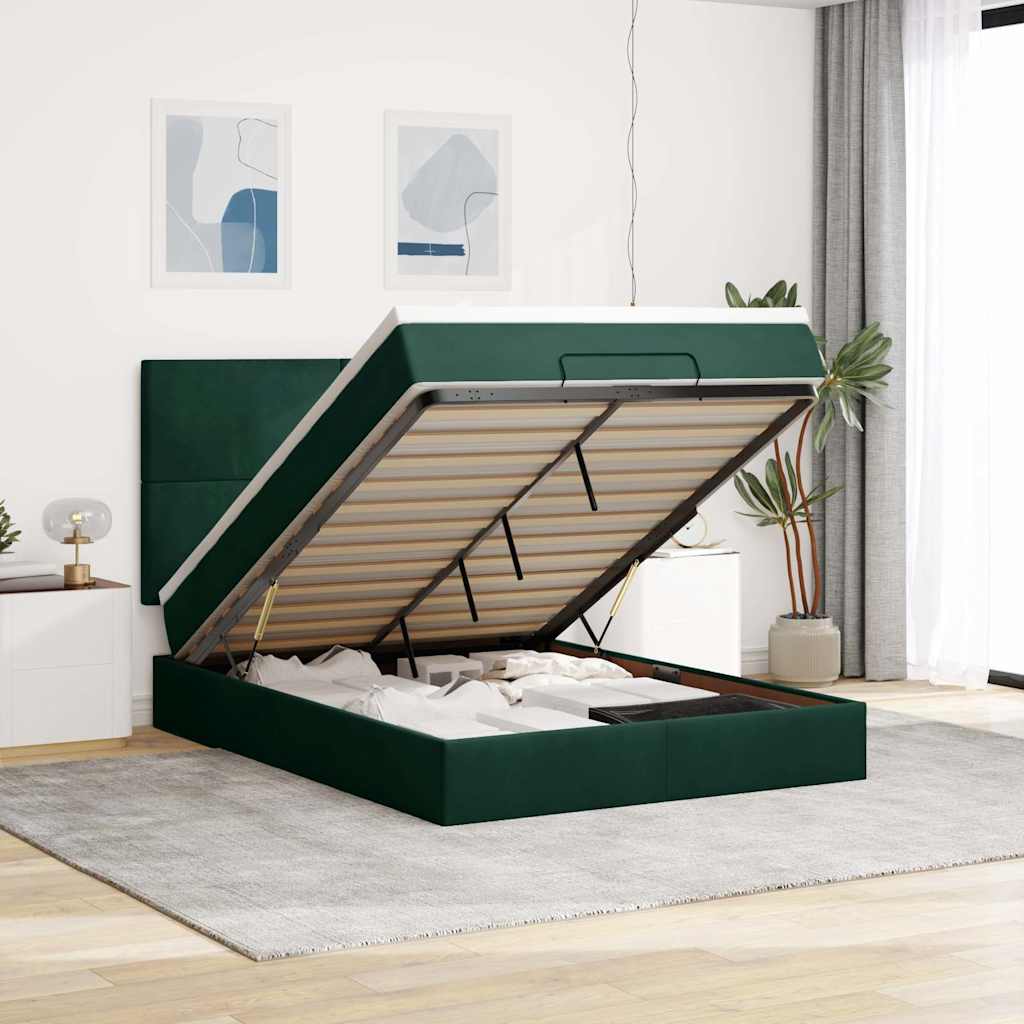 Ottoman bed met matrassen 140x200cm fluweel donkergroen is nu te koop bij PeponiXL, paradijselijk wonen!
