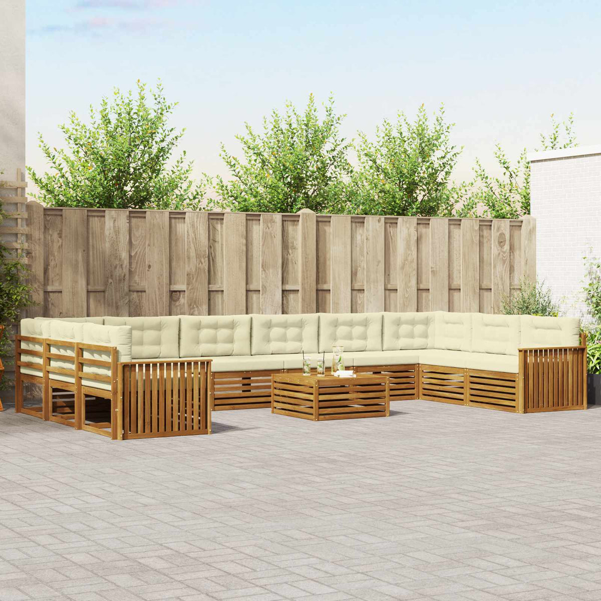 Sofa-Sets 11 pcs Natuurlijk en Crème Massief Acaciahout is nu te koop bij PeponiXL, paradijselijk wonen!
