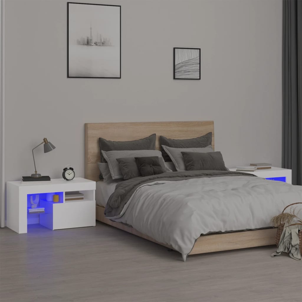 Nachtkastjes 2 st LED-verlichting 70x36,5x40 cm wit is nu te koop bij PeponiXL, paradijselijk wonen!