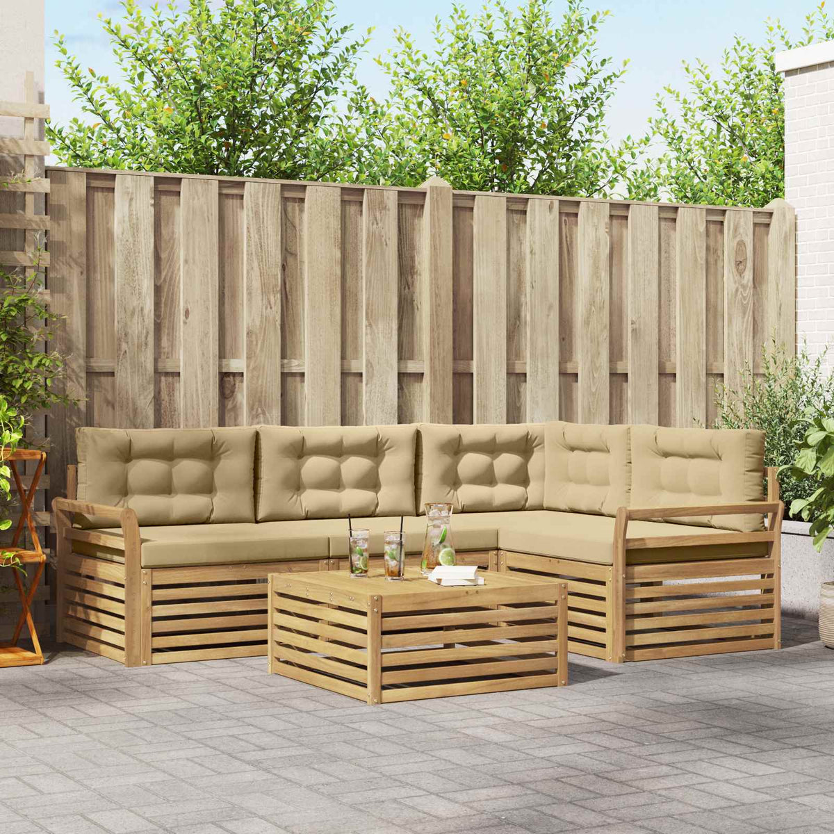 Buiten bankenset 5 pcs Wit en Beige 79 x 79 x 37 cm Polyester is nu te koop bij PeponiXL, paradijselijk wonen!