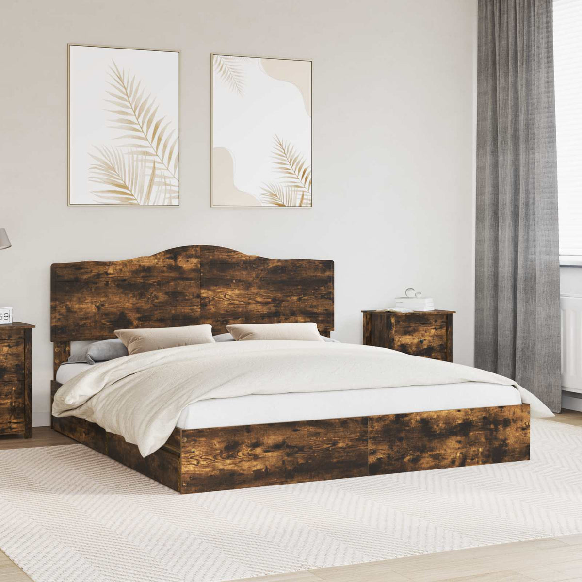 Opslag bed met lade Gerookt eiken 180 x 200 cm Bewerkt hout is nu te koop bij PeponiXL, paradijselijk wonen!