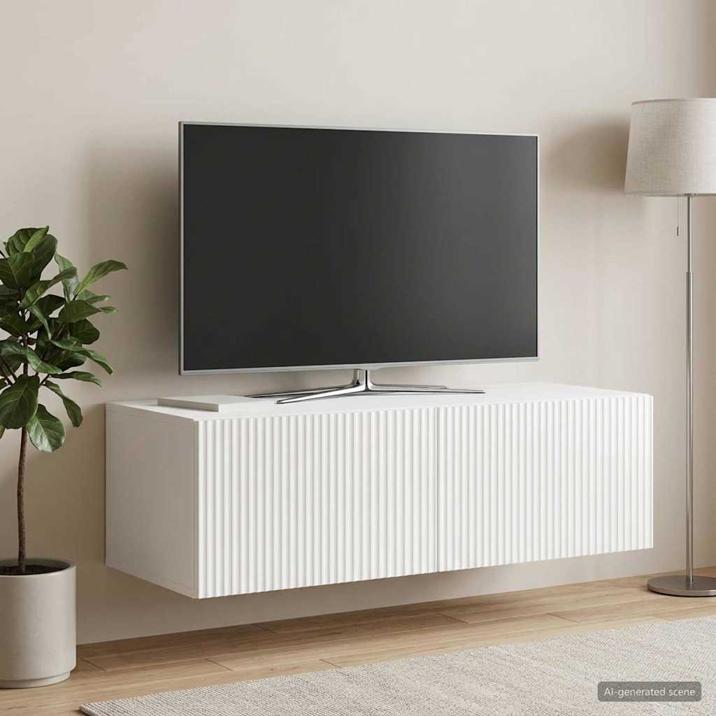 Wandbeugel TV-kast Hoogglans Wit 98 x 41 x 30 cm Bewerkt hout is nu te koop bij PeponiXL, paradijselijk wonen!