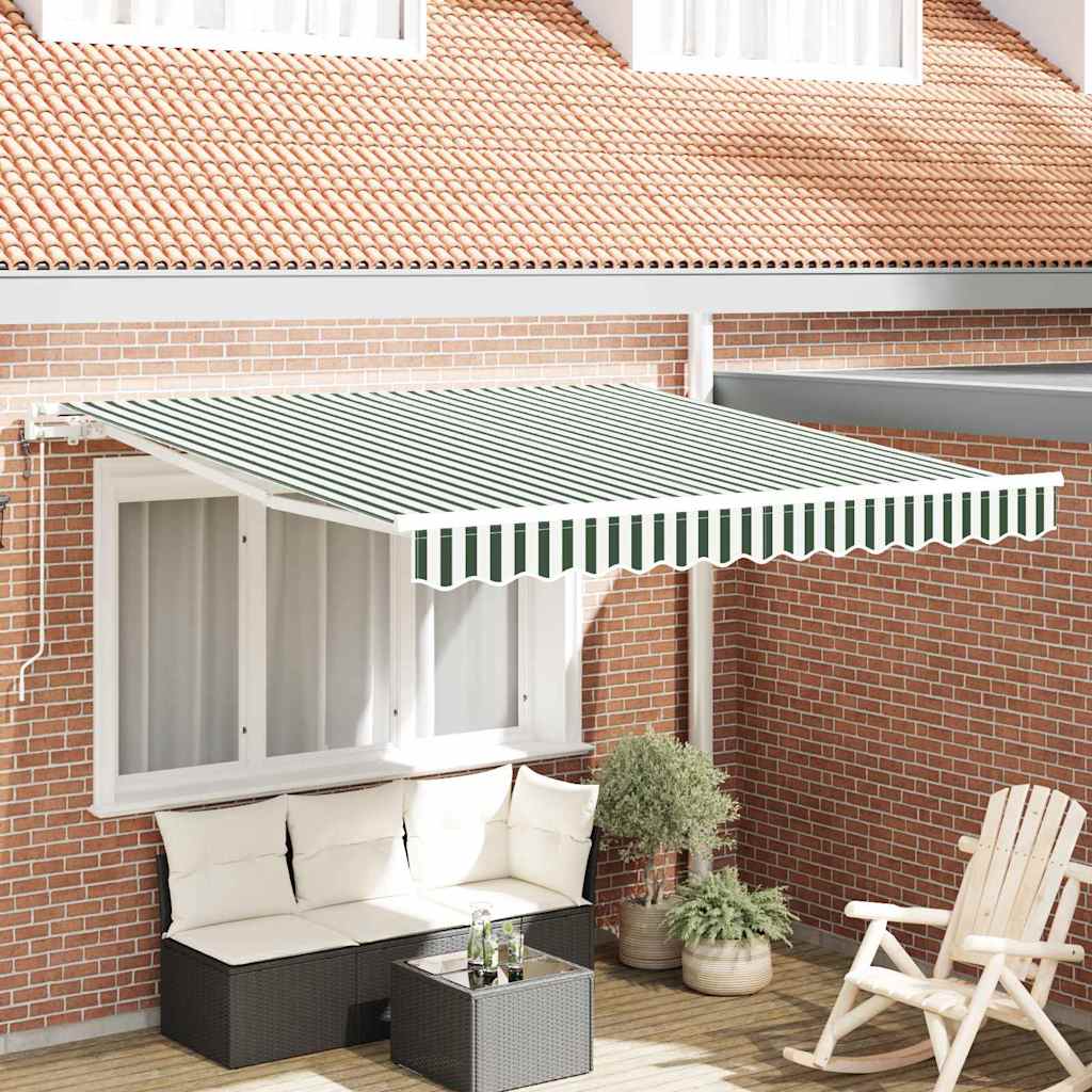 Elektrisch Uittrekbaar Zonnescherm Groen en Wit 350 x 250 cm is nu te koop bij PeponiXL, paradijselijk wonen!