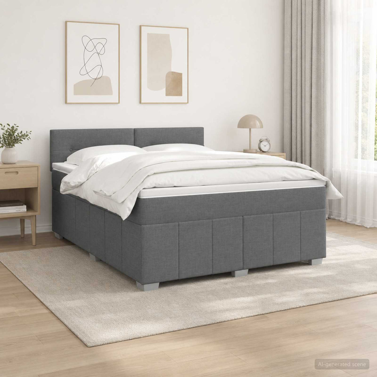 LED Boxspring Bed met Matras Donkergrijs 140 x 190 cm Stof is nu te koop bij PeponiXL, paradijselijk wonen!