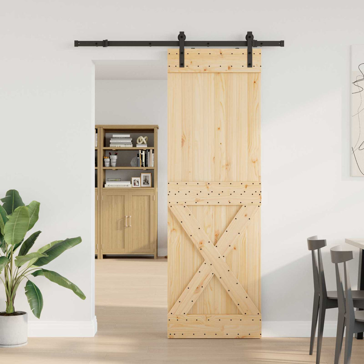 Schuifdeur NARVIK Naturel en Zwart 70 x 210 cm (152,5 cm) is nu te koop bij PeponiXL, paradijselijk wonen!