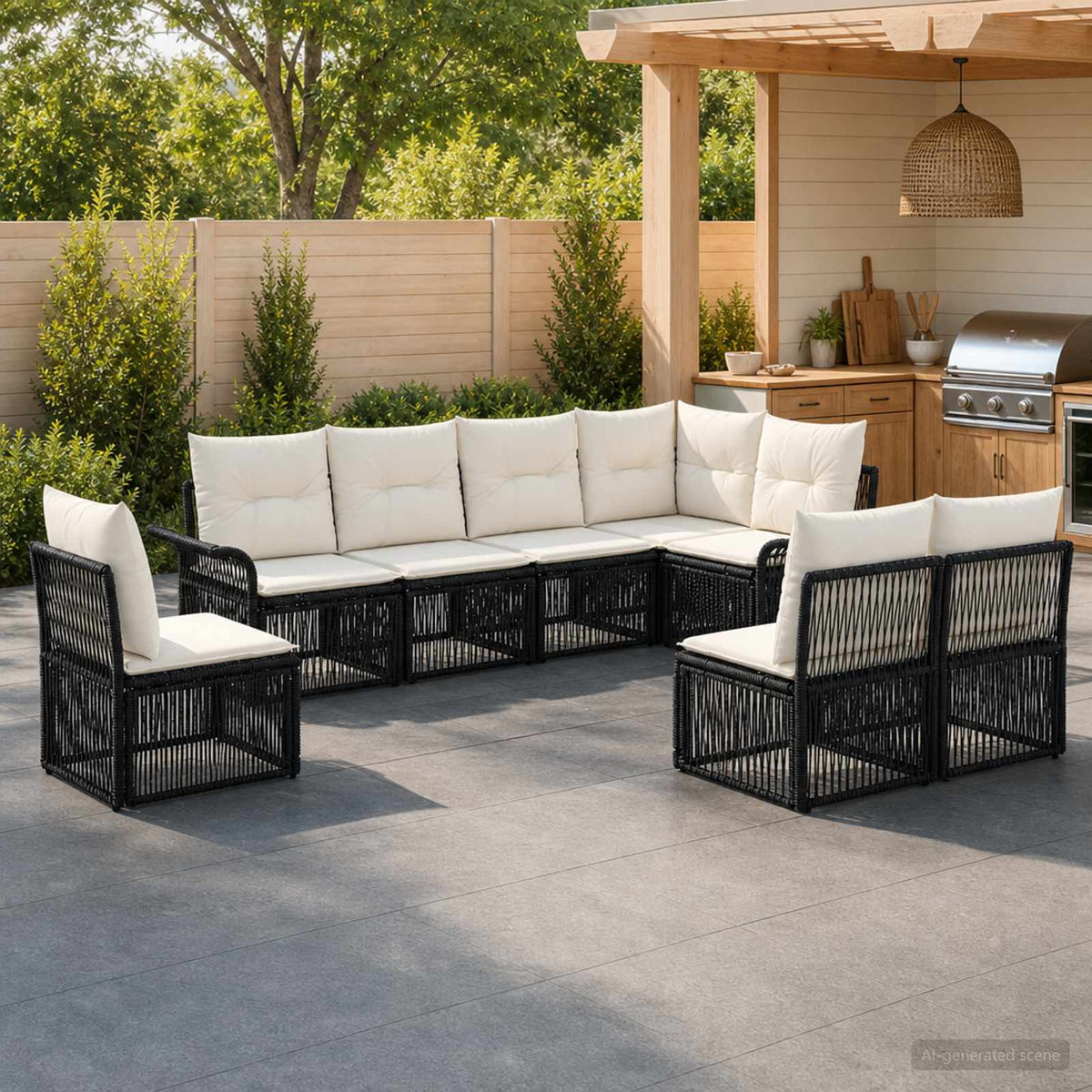 Tuinbankenset 8 pcs Zwart poly rattan is nu te koop bij PeponiXL, paradijselijk wonen!