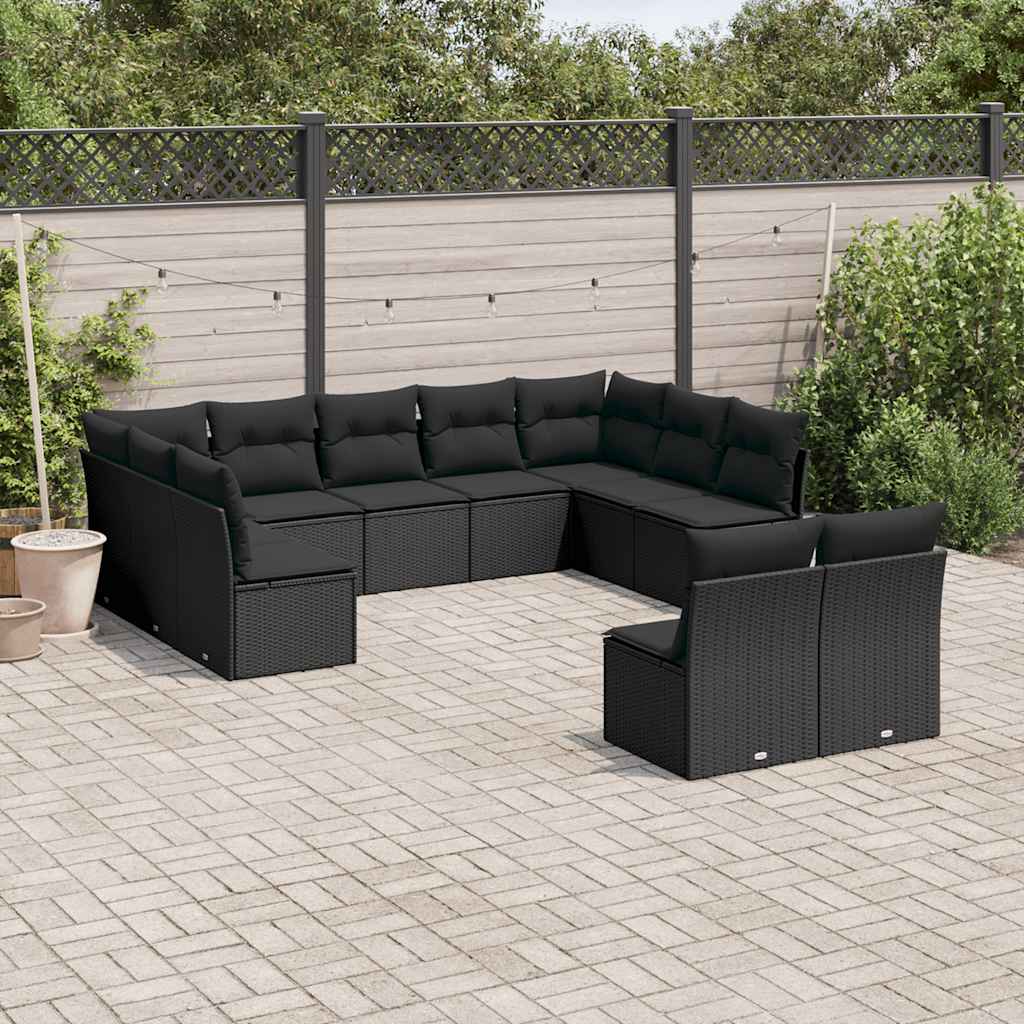 11-delige Loungeset met kussens poly rattan zwart is nu te koop bij PeponiXL, paradijselijk wonen!