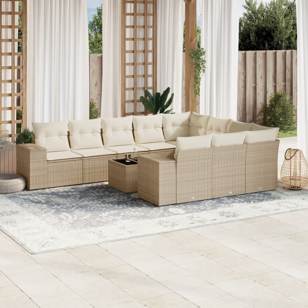 11-delige Tuinset met kussens poly rattan beige is nu te koop bij PeponiXL, paradijselijk wonen!