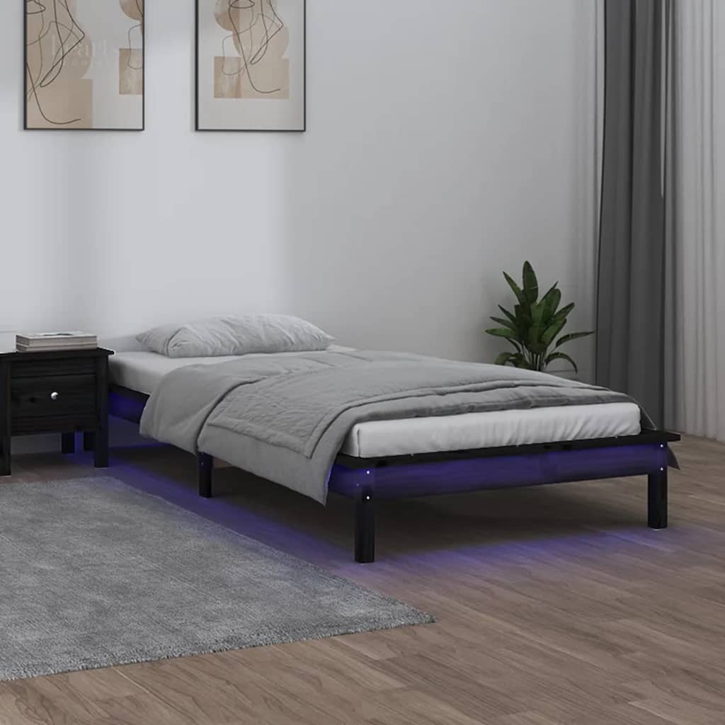 Bedframe LED massief hout zwart 90x190 cm is nu te koop bij PeponiXL, paradijselijk wonen!