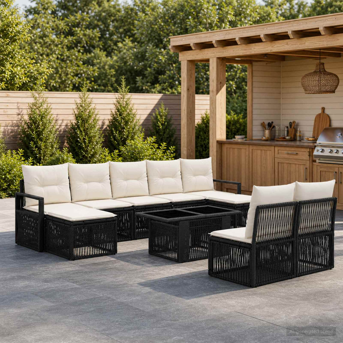 Tuinbankenset 10 st Zwart en Cream Wit poly rattan is nu te koop bij PeponiXL, paradijselijk wonen!
