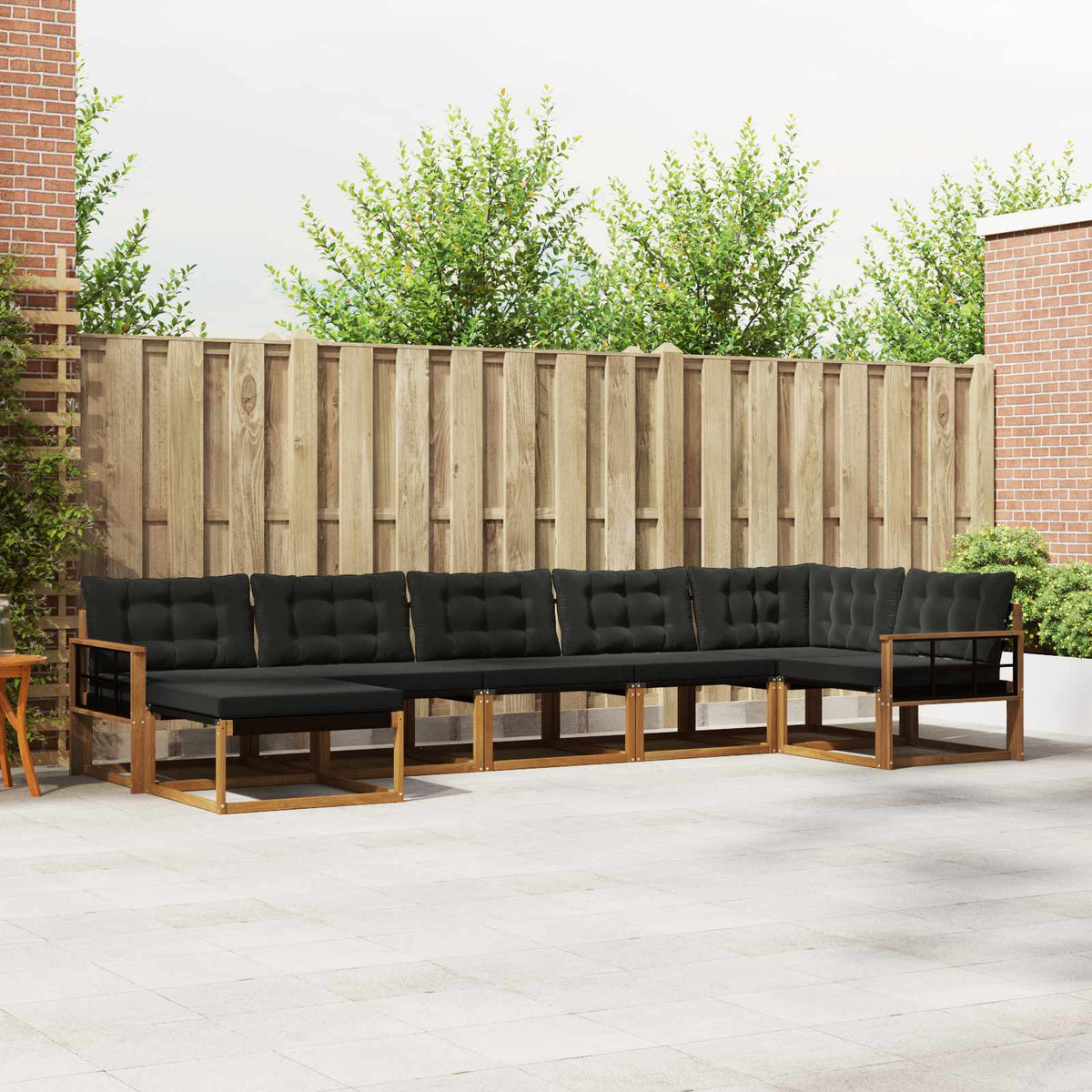 Buiten bankenset met kussen 7 pcs Natuurlijk en Zwart is nu te koop bij PeponiXL, paradijselijk wonen!