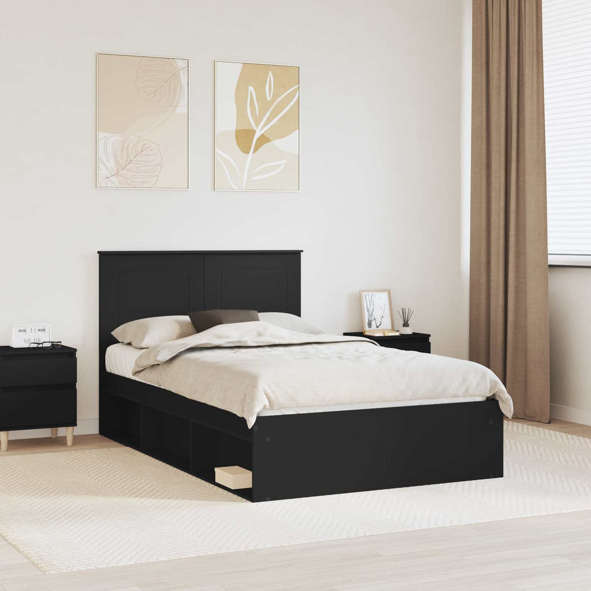 Bedframe met hoofdeinde Zwart 135 x 190 cm Massief grenenhout is nu te koop bij PeponiXL, paradijselijk wonen!