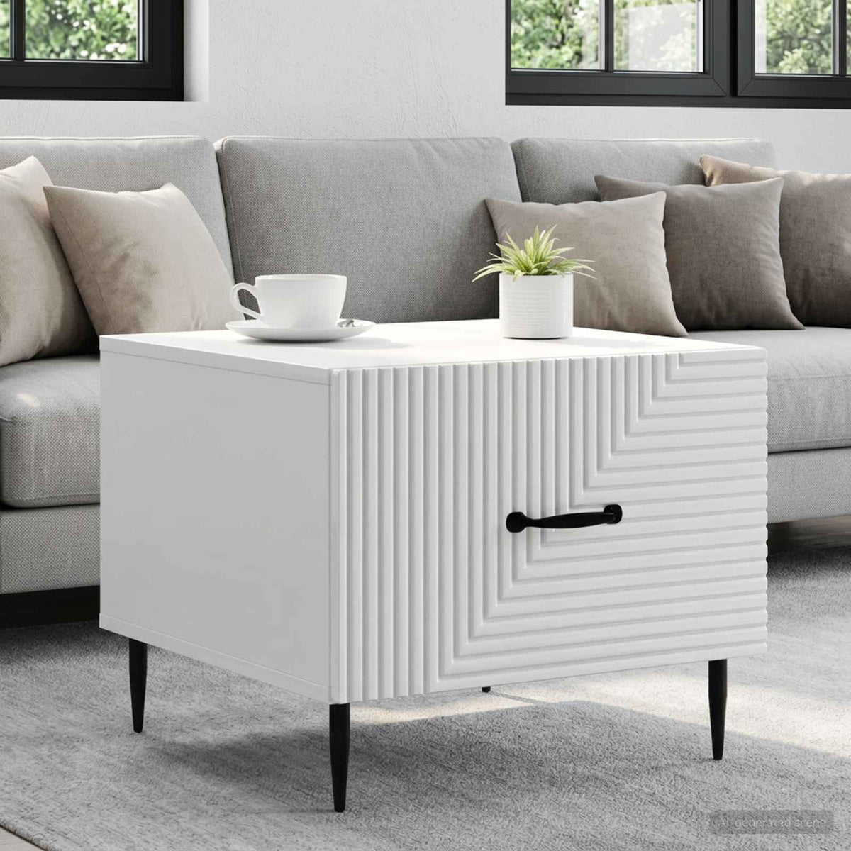 Salontafel met lade Hoogglans Wit 49 x 50 x 40 cm Bewerkt hout is nu te koop bij PeponiXL, paradijselijk wonen!