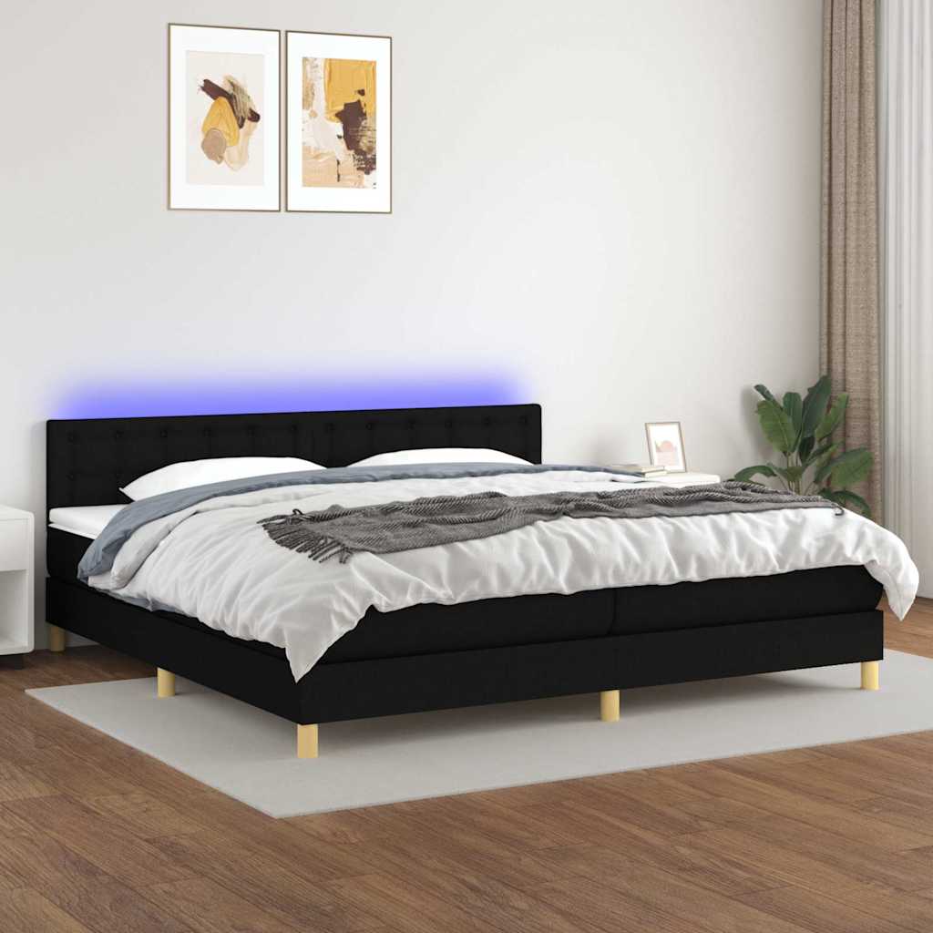 Boxspring met matras en LED stof zwart 200x200 cm is nu te koop bij PeponiXL, paradijselijk wonen!