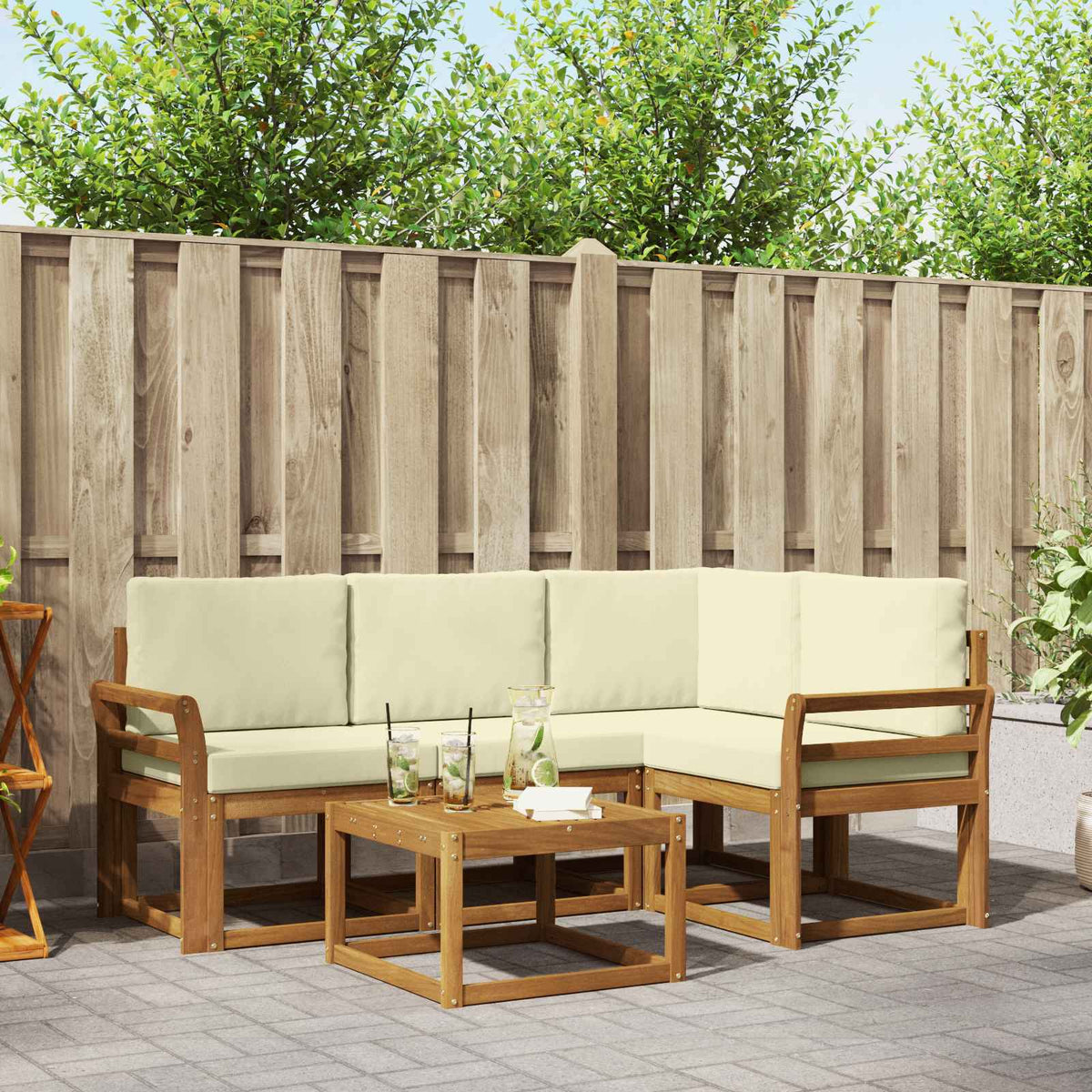 Buiten bankenset met kussen 5 pcs Natuurlijk en Crème is nu te koop bij PeponiXL, paradijselijk wonen!