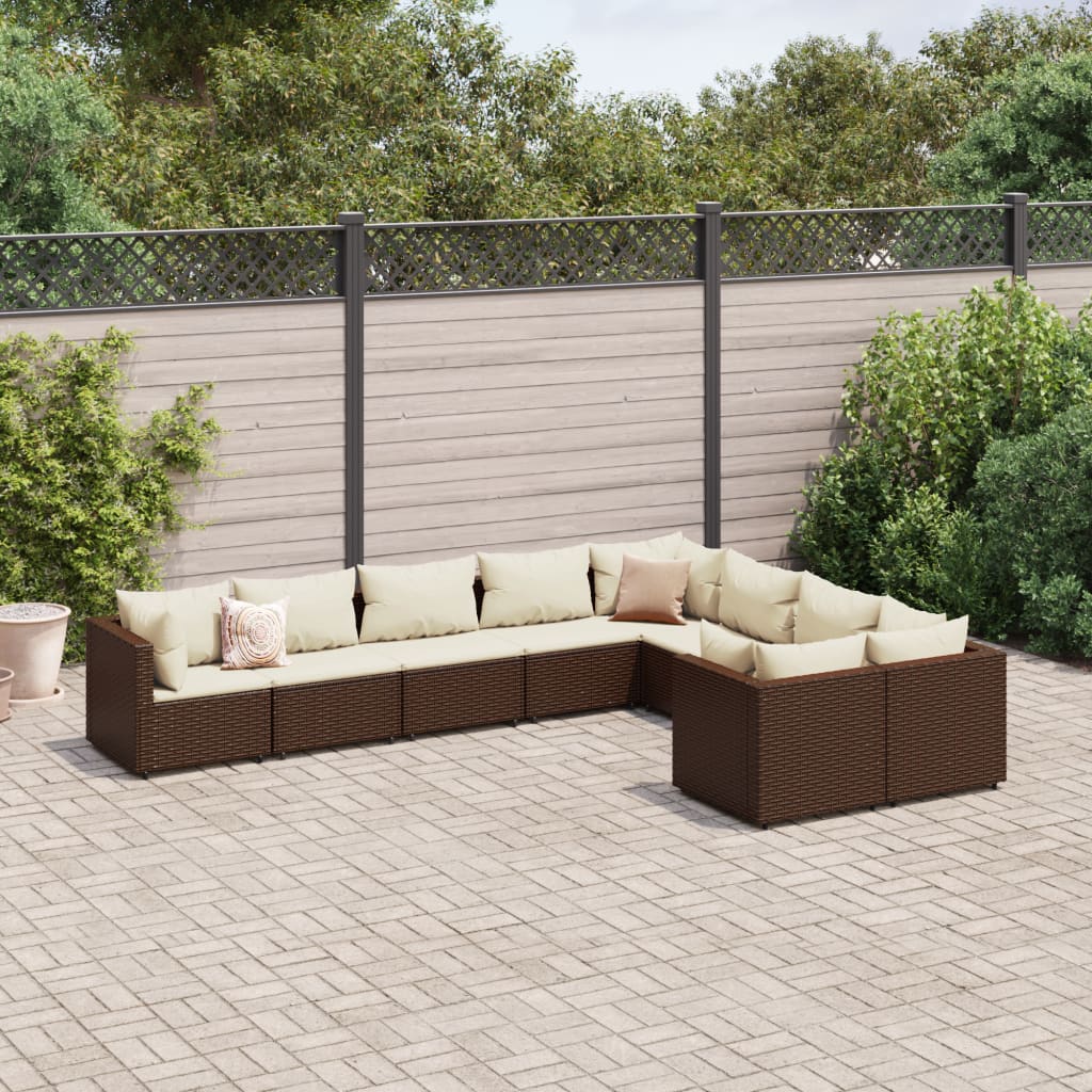 9-delige Loungeset met kussens poly rattan bruin is nu te koop bij PeponiXL, paradijselijk wonen!