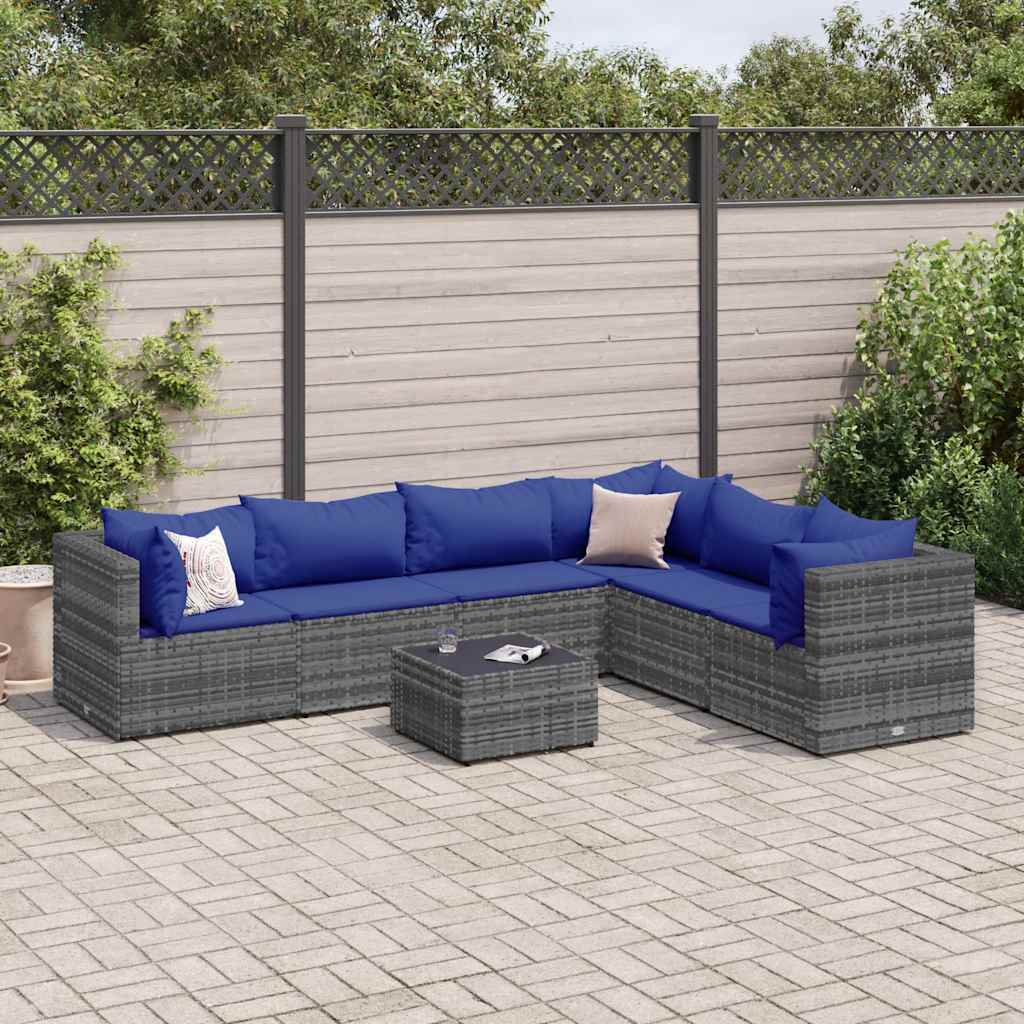 7-delige Loungeset met kussens poly rattan grijs is nu te koop bij PeponiXL, paradijselijk wonen!