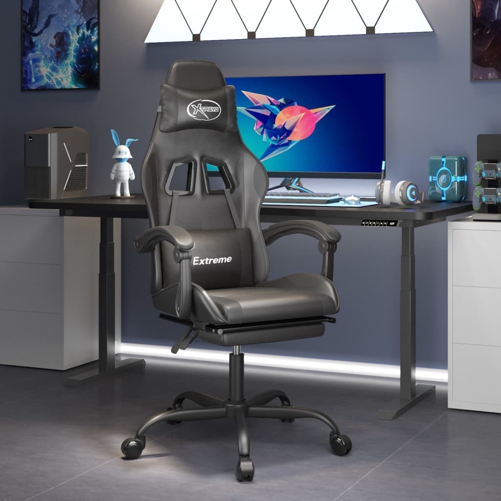 Gamestoel met voetensteun kunstleer zwart is nu te koop bij PeponiXL, paradijselijk wonen!