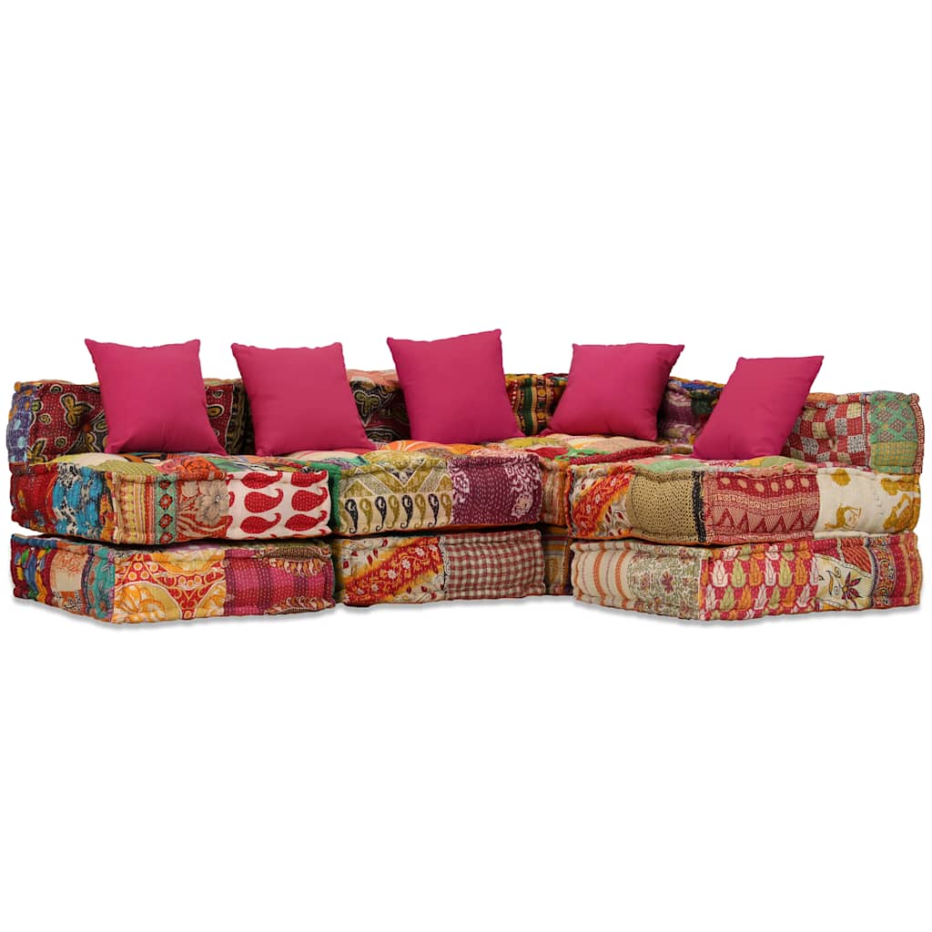 Poef vierzits modulair stof patchwork is nu te koop bij PeponiXL, paradijselijk wonen!