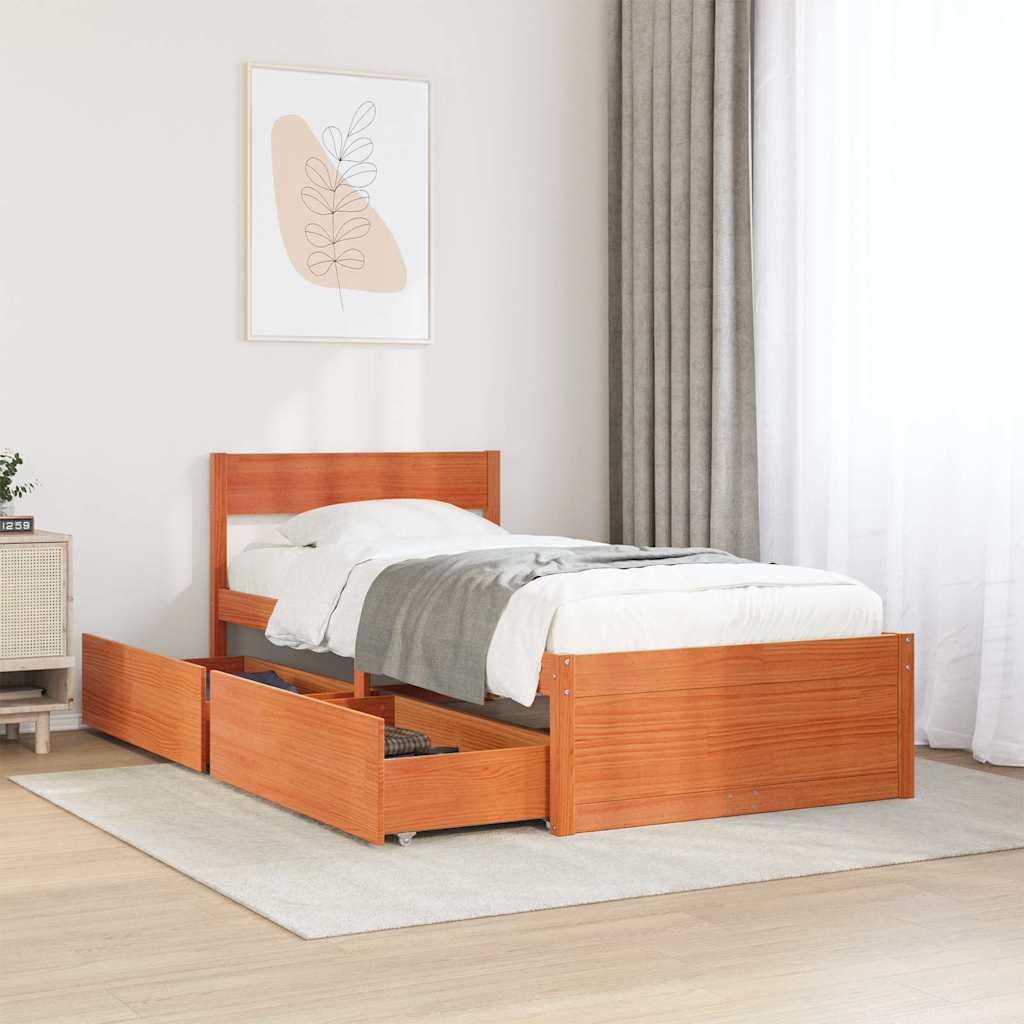 Bedframe zonder matras massief grenenhout wasbruin 90x200 cm is nu te koop bij PeponiXL, paradijselijk wonen!