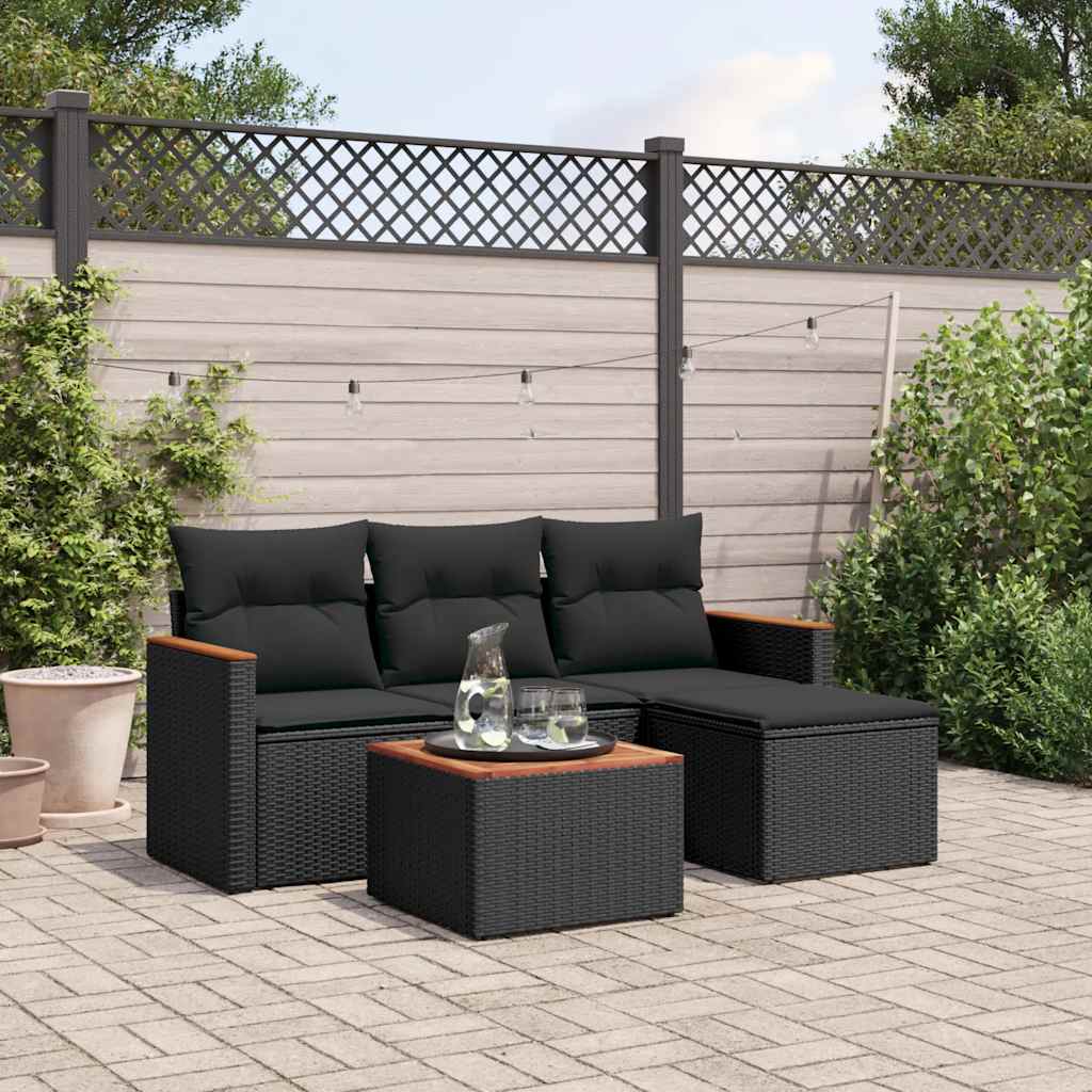 5-delige Loungeset met kussens poly rattan zwart is nu te koop bij PeponiXL, paradijselijk wonen!