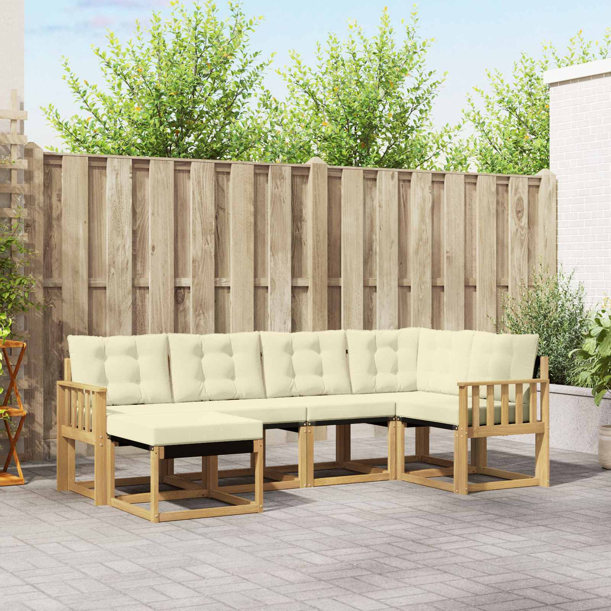 Buiten bankenset met kussen 6 pcs Wit en crèmekleurig is nu te koop bij PeponiXL, paradijselijk wonen!
