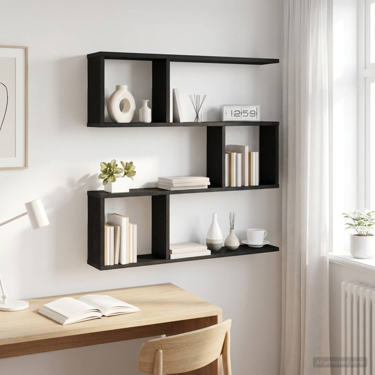 Wandplank Zwart eiken 80 x 12 x 79,5 cm Bewerkt hout is nu te koop bij PeponiXL, paradijselijk wonen!