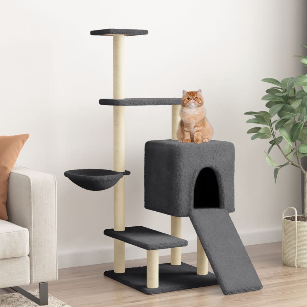 Kattenmeubel met sisal krabpalen 130,5 cm donkergrijs is nu te koop bij PeponiXL, paradijselijk wonen!