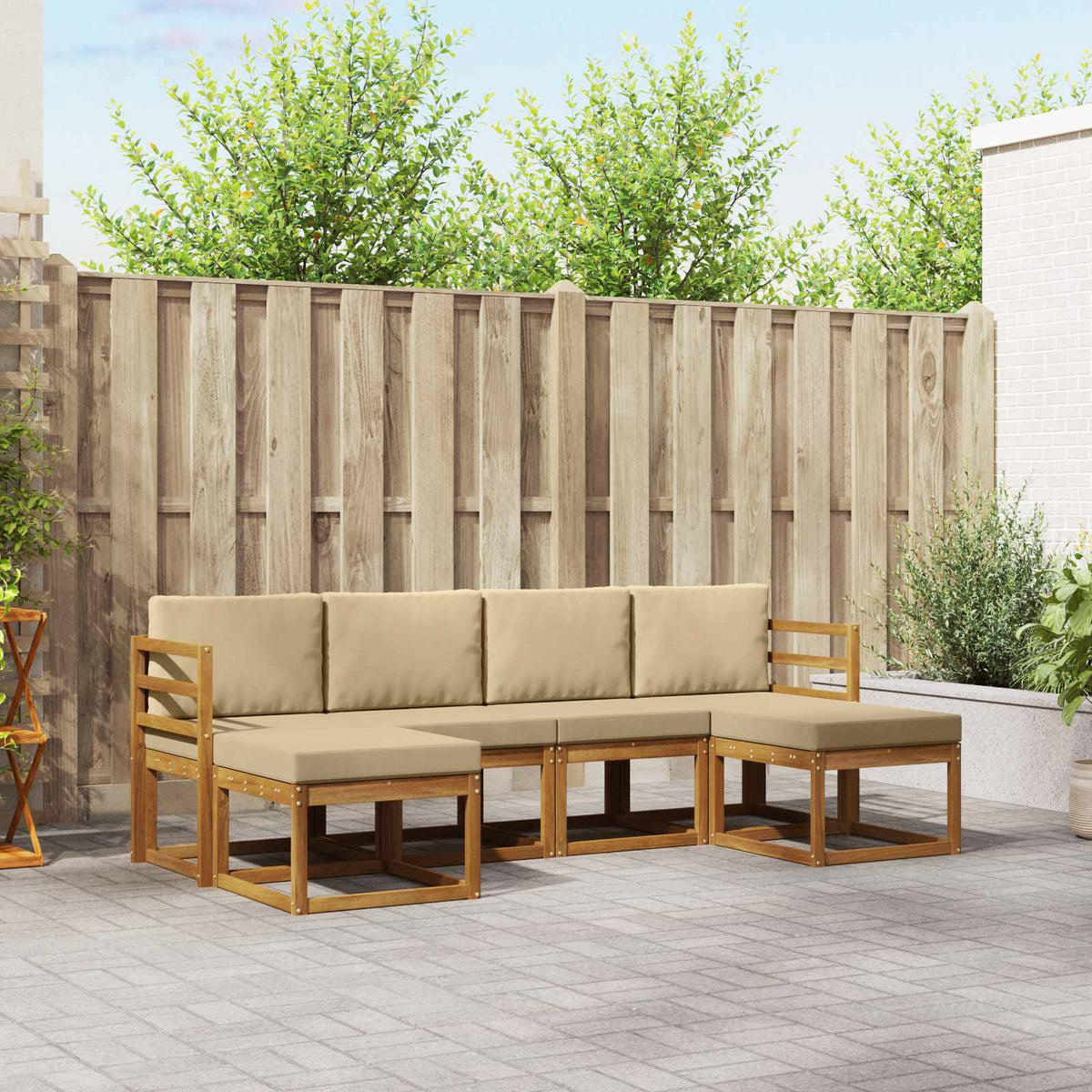 Buiten bankenset 6 pcs Natuurlijk en Beige Bewerkt hout is nu te koop bij PeponiXL, paradijselijk wonen!