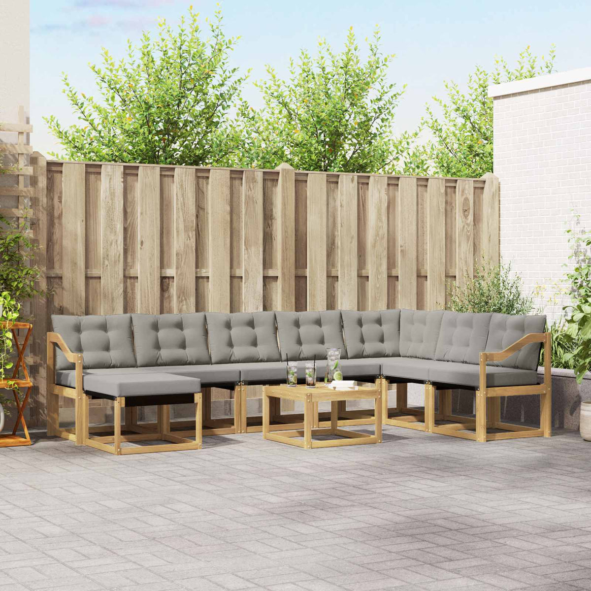 Buiten bankenset met kussen 9 pcs Wit en Lichtgrijs is nu te koop bij PeponiXL, paradijselijk wonen!