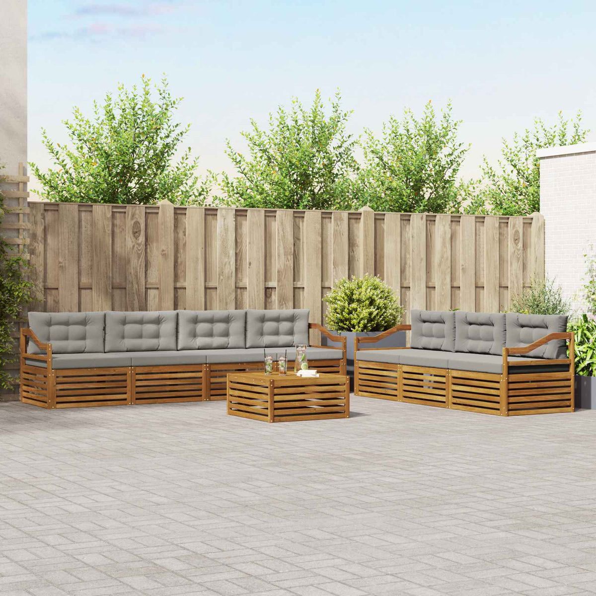 Buiten bankenset met kussen 8 pcs Natuurlijk en Lichtgrijs is nu te koop bij PeponiXL, paradijselijk wonen!