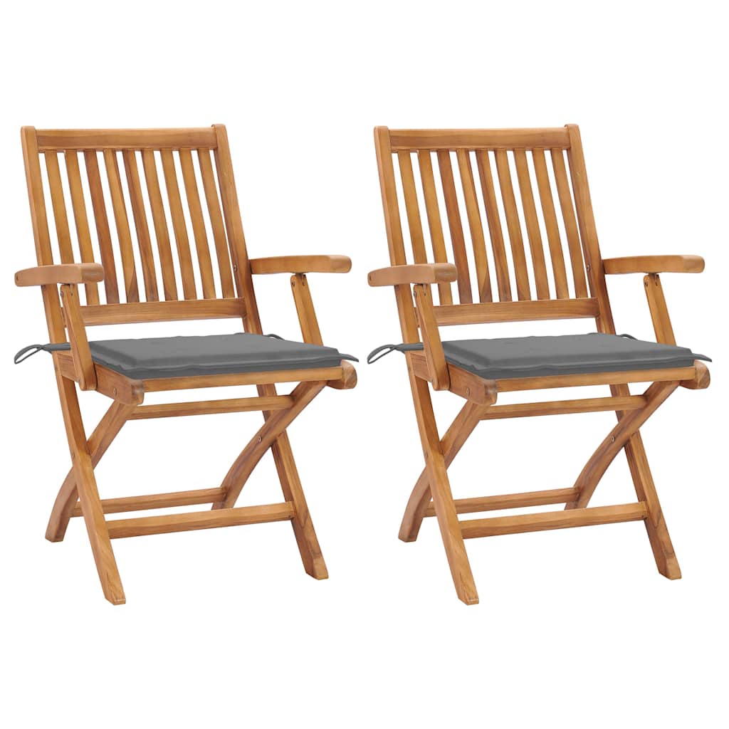 Tuinstoelen 2 st met grijze kussens massief teakhout is nu te koop bij PeponiXL, paradijselijk wonen!