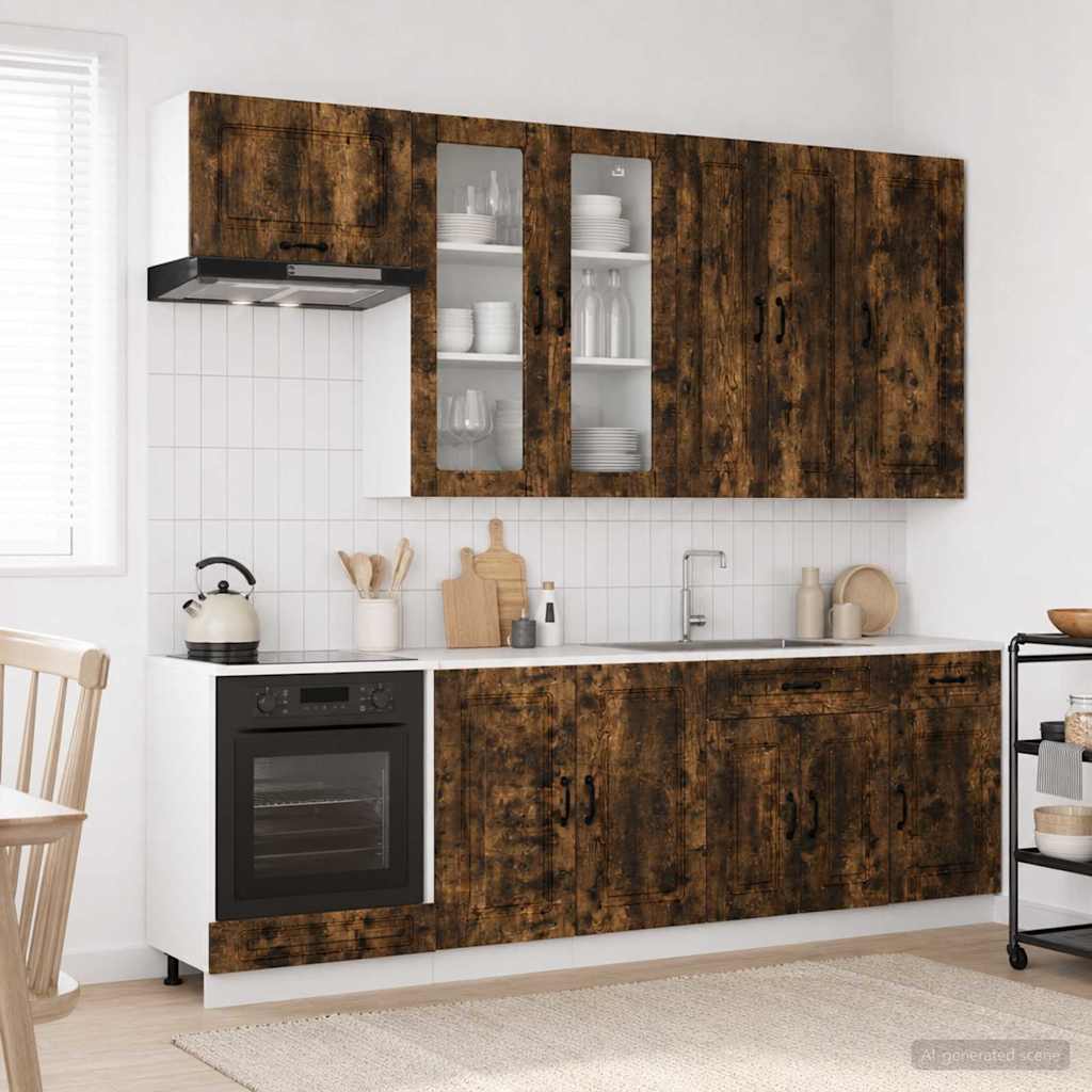 Keukenblok KALMAR 8 pcs Gerookt eiken Bewerkt hout is nu te koop bij PeponiXL, paradijselijk wonen!