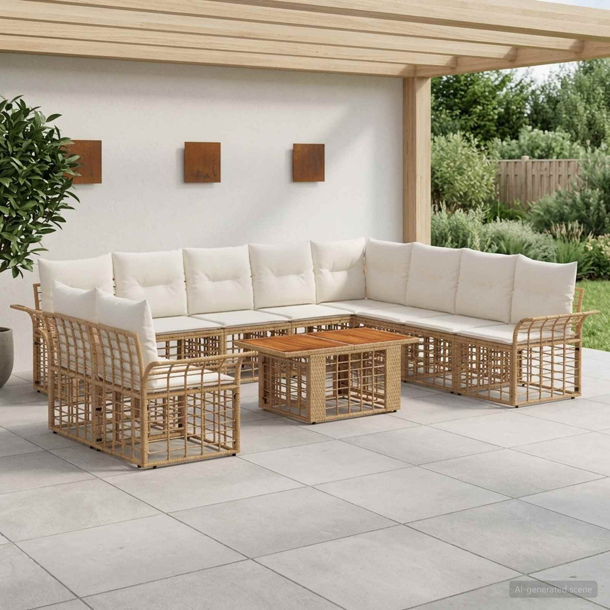 Tuinbankenset 11 st Natuurlijk en Crème Wit poly rattan is nu te koop bij PeponiXL, paradijselijk wonen!