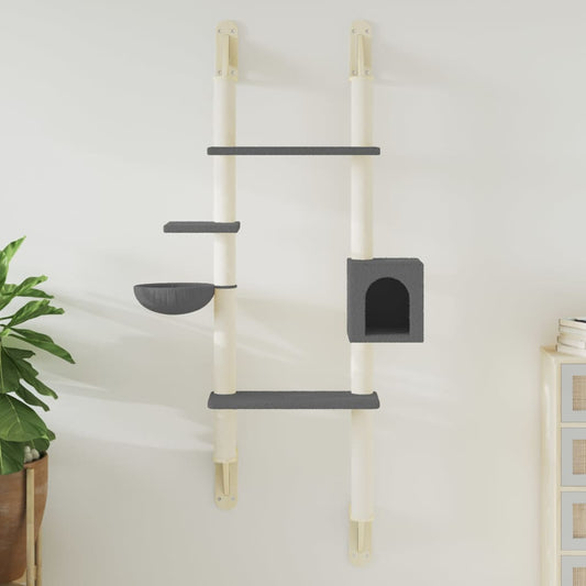 Kattenmeubel wandgemonteerd met krabpaal 180 cm donkergrijs is nu te koop bij PeponiXL, paradijselijk wonen!