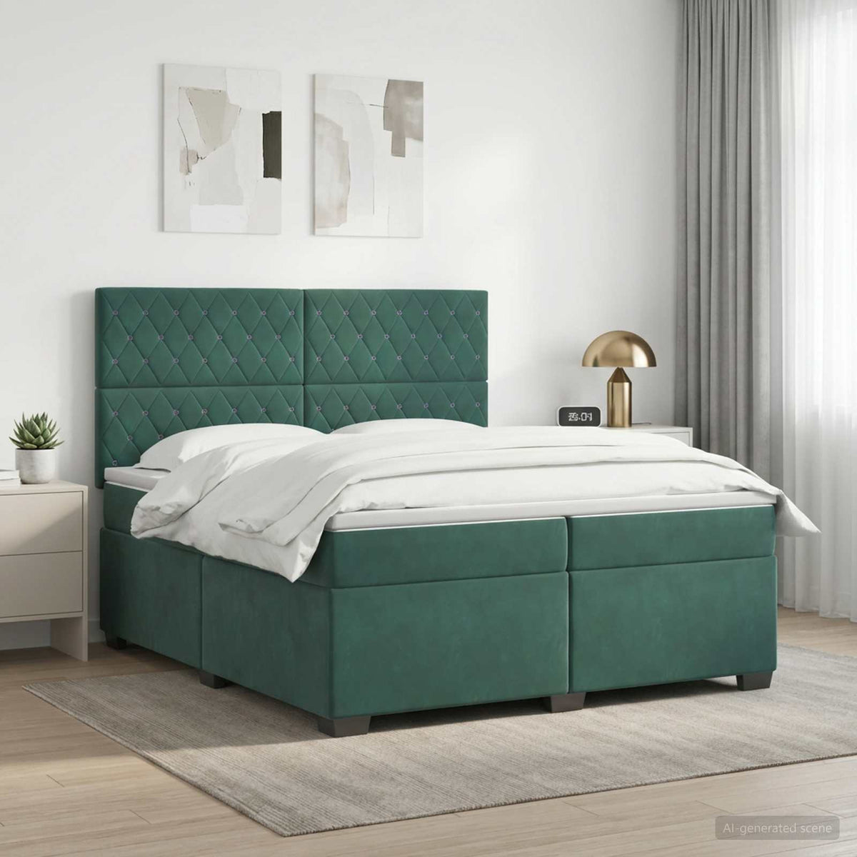 Boxspringbed met matras Donkergroen 200 x 200 cm Fluweel is nu te koop bij PeponiXL, paradijselijk wonen!
