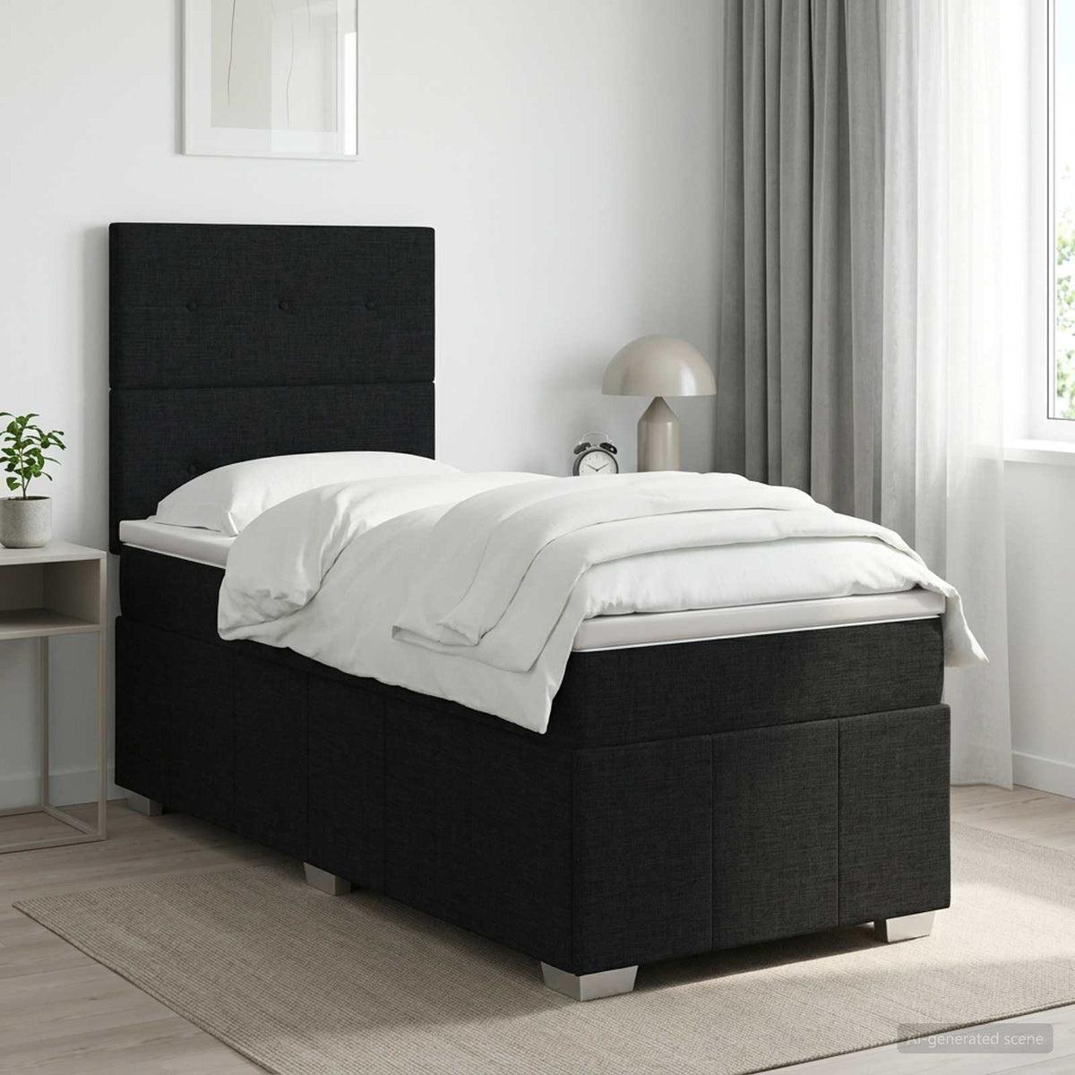 Boxspringbed met matras met hoofdeinde Zwart 90 x 190 cm Stof is nu te koop bij PeponiXL, paradijselijk wonen!