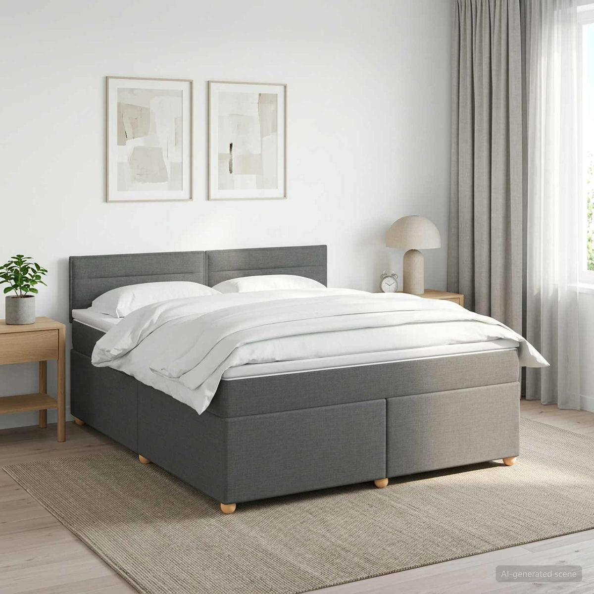 Boxspringbed met matras Donkergrijs 180 x 200 cm Stof is nu te koop bij PeponiXL, paradijselijk wonen!