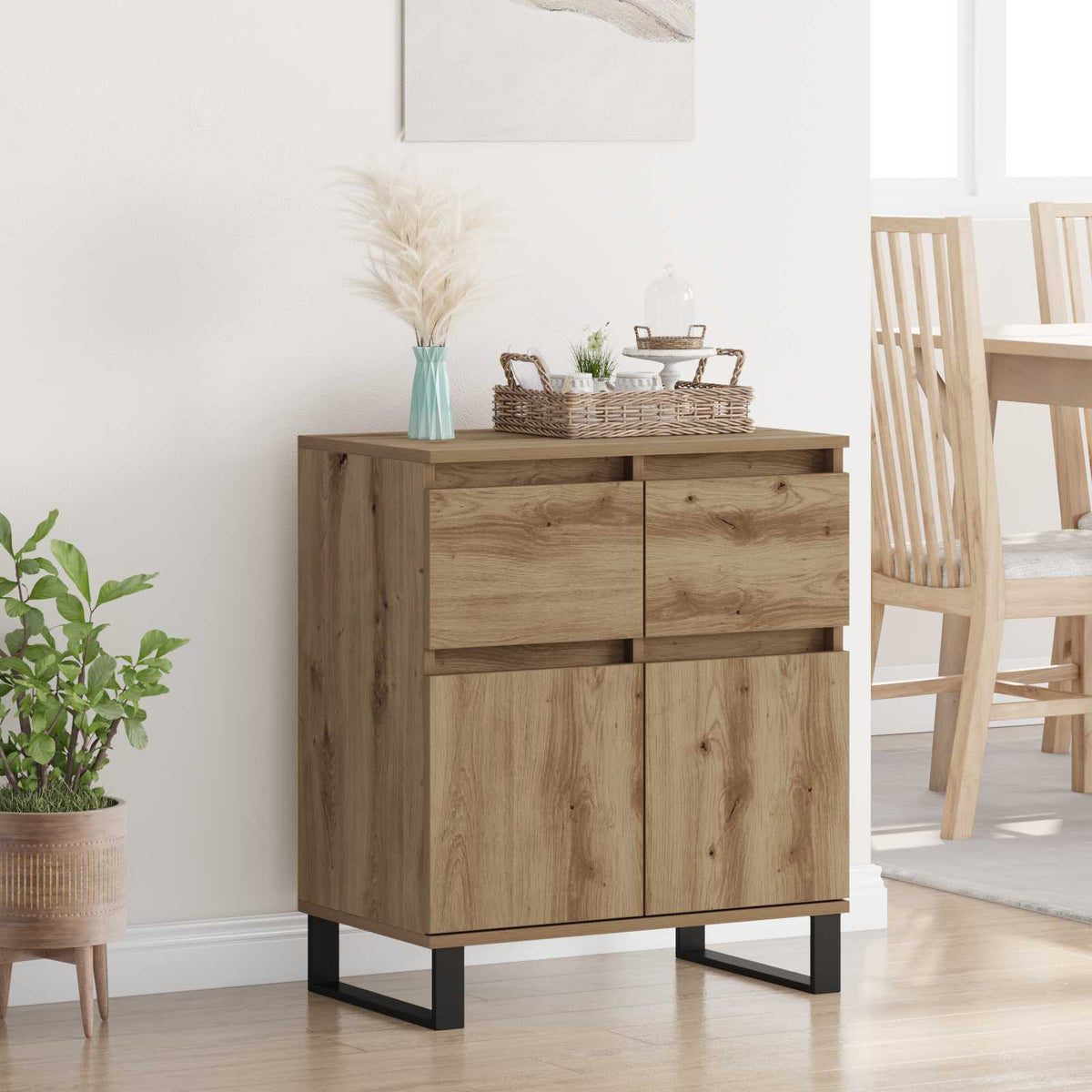 Dressoir Artisan Eiken 60 x 35 x 70 cm Gemonteerd hout en ijzer is nu te koop bij PeponiXL, paradijselijk wonen!