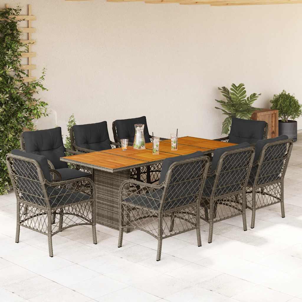 9-delige Tuinset met kussens poly rattan grijs is nu te koop bij PeponiXL, paradijselijk wonen!